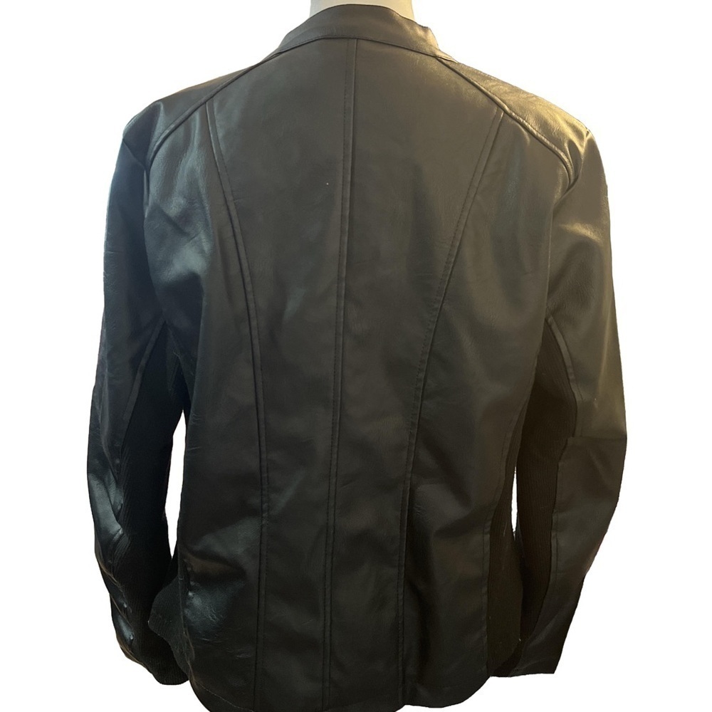 Women's Moto Vegan Leather Zip Up Quilted Jacket Large Faux Fur - Picture 4 of 8